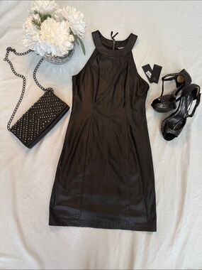 *New Guess Black Sleeveless Sheath Dress with Snake Skin Finish